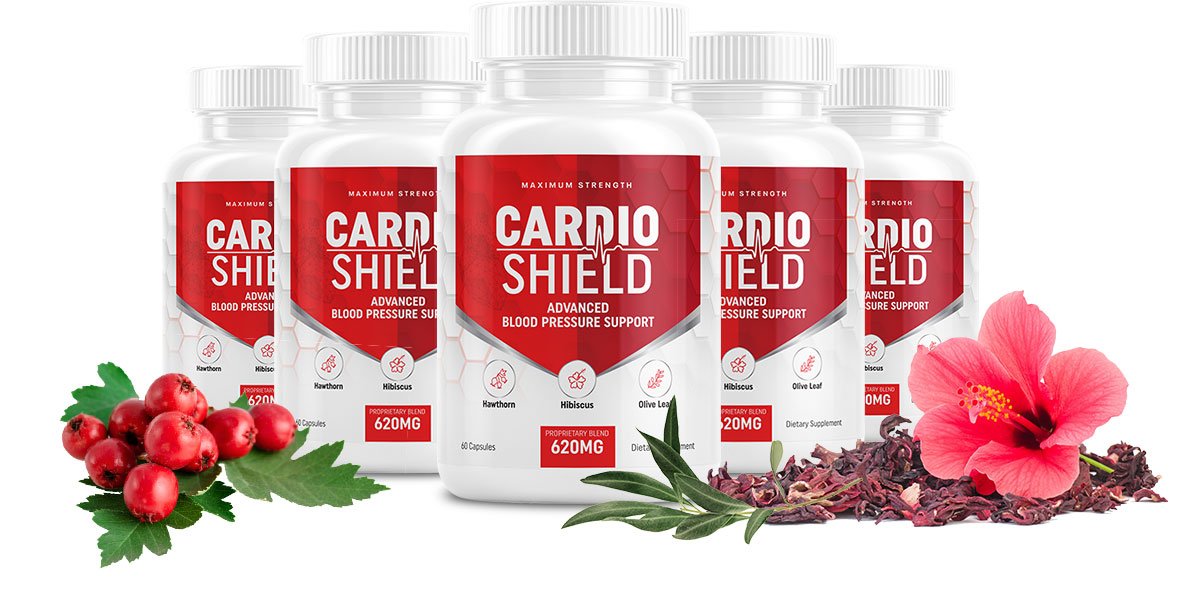 Cardio Shield Blood Flow Supplement — 5 Bottle Pack with natural ingredients Hawthorn, Hibiscus and Olive Leaf
